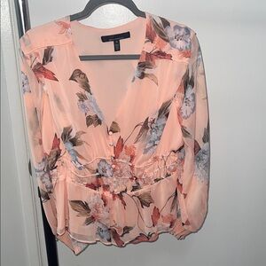 White House Black Market Peach Floral Blouse